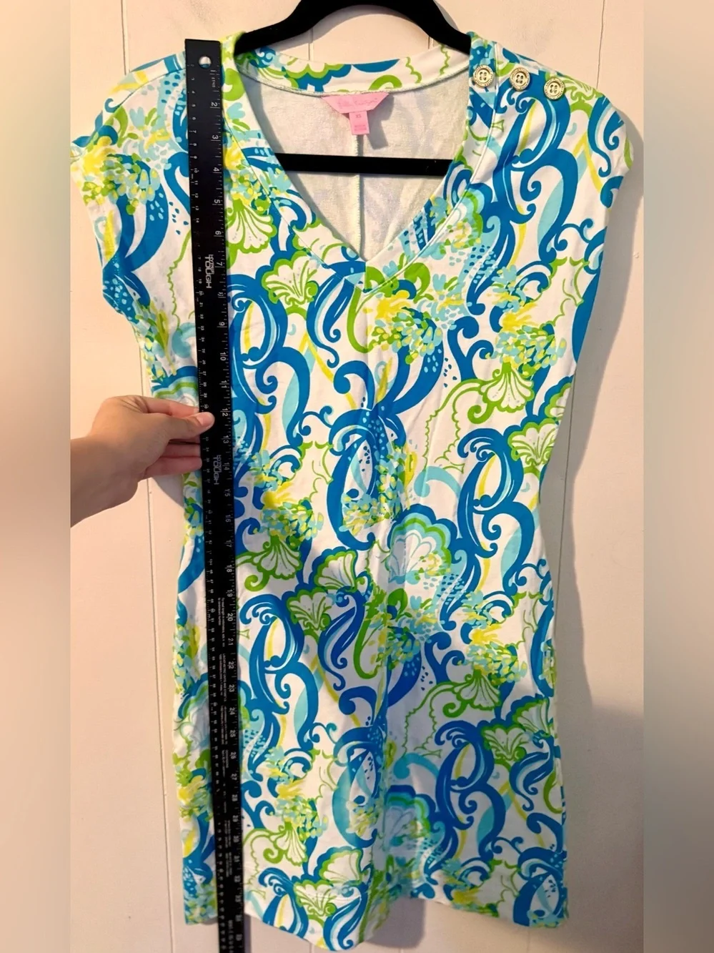 Lilly Pulitzer Hayley Resort Dress White Crystal Coast Blue Green Print, XS